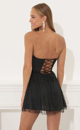 Striped Tulle A-Line Dress in Black